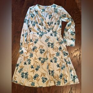 H&M Cream and Teal Floral Long Sleeve Dress